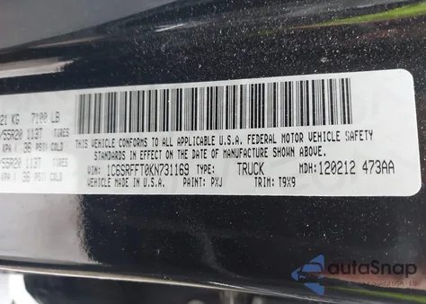 2019 Ram 1500 Big Horn/Lone Star 4X4 5'7 Box from USA, damaged, VIN 1C6SRFFT0KN731169